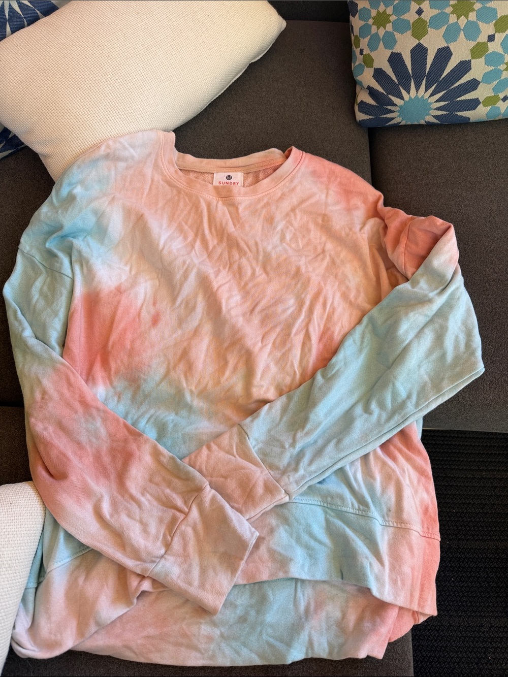 Sundry Pastel Pink & Blue Tie-Dye Crewneck Sweatshirt